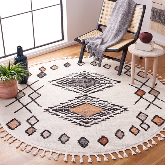 Safavieh Moroccan Tassel Frank Southwestern Area Rug, Ivory/Orange, 6'7" x 6'7" Round