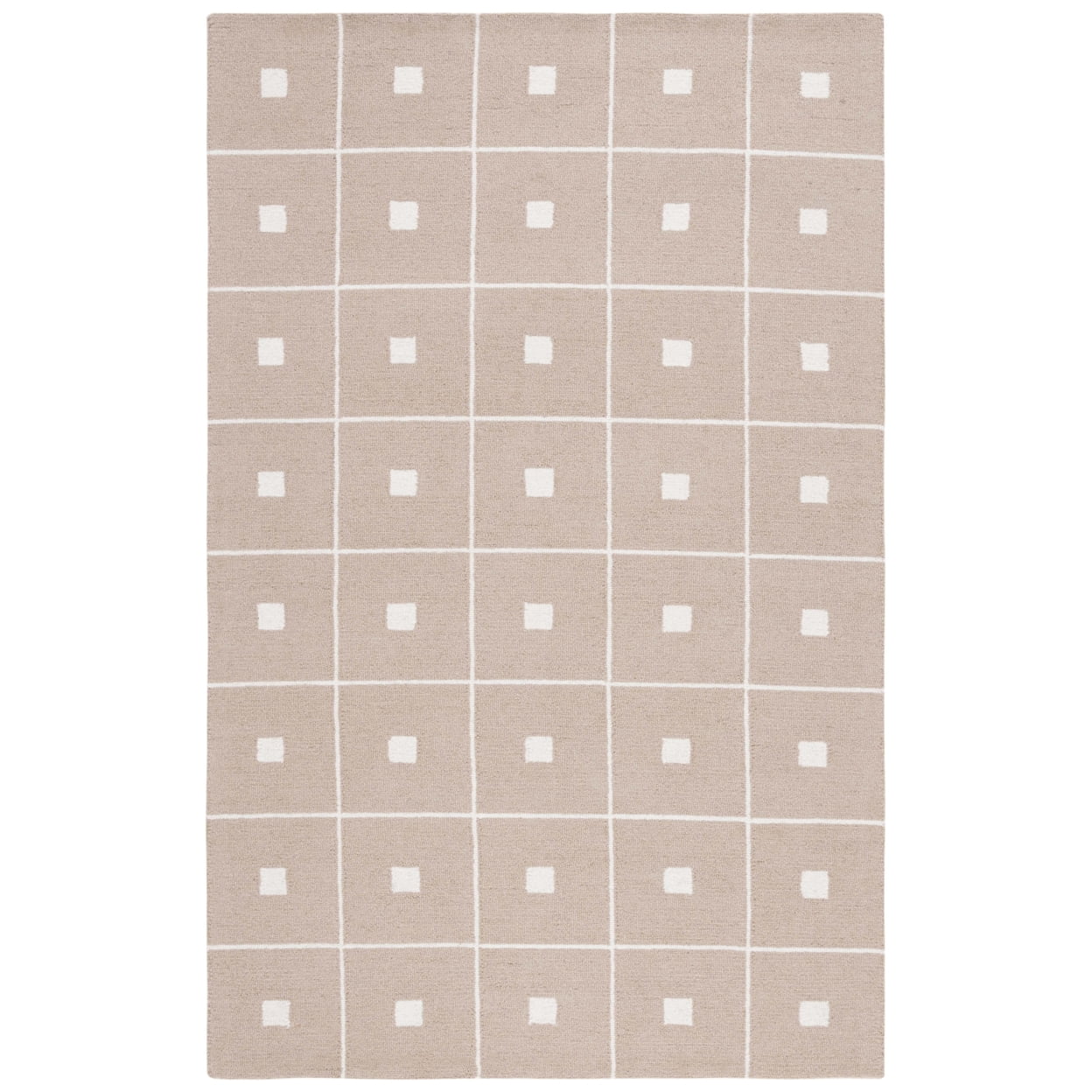 Beige/Ivory Round Geometric Tufted Handmade Wool Rug