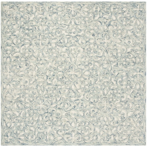 SAFAVIEH Martha Stewart Trace Celestine Floral Area Rug, Blue/Ivory, 6' x 6' Square