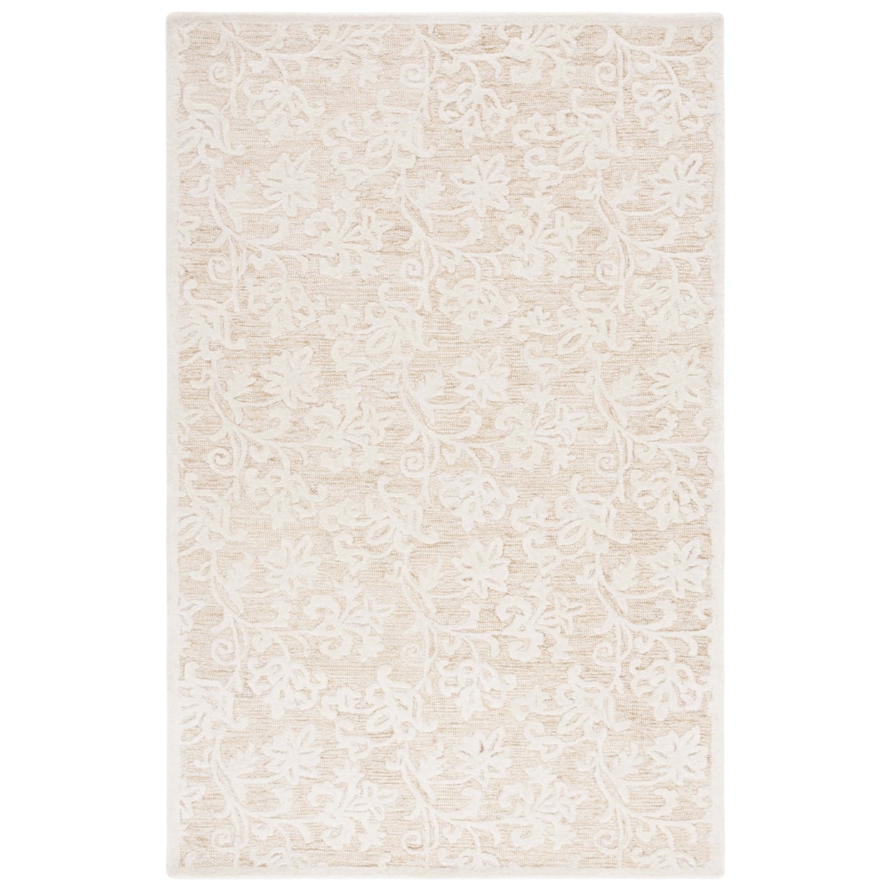 Handmade Gold and Ivory Floral Wool Tufted 4' x 6' Rug