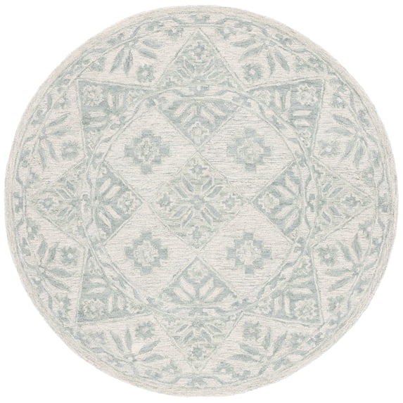 SAFAVIEH Martha Stewart Tufted Pema Diamond Area Rug, Ivory/Light Blue, 6' x 6' Round