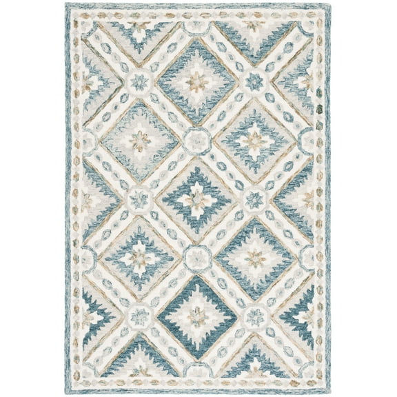 SAFAVIEH Martha Stewart Tufted Angela Diamond Area Rug, Blue/Ivory, 4' x 6'
