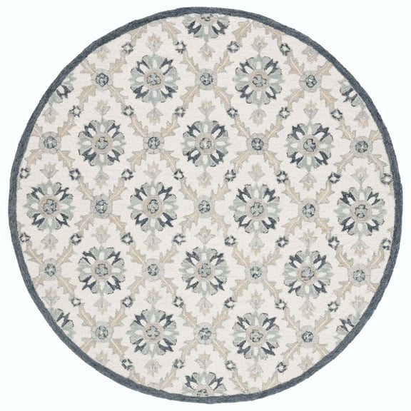 SAFAVIEH Martha Stewart Tufted Jada Diamond Area Rug, Ivory/Blue, 6' x 6' Round