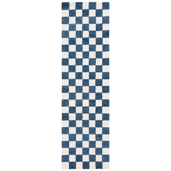 SAFAVIEH Martha Stewart Chelsea Algernon Checkered Runner Rug, Blue/Ivory, 2'3" x 8'