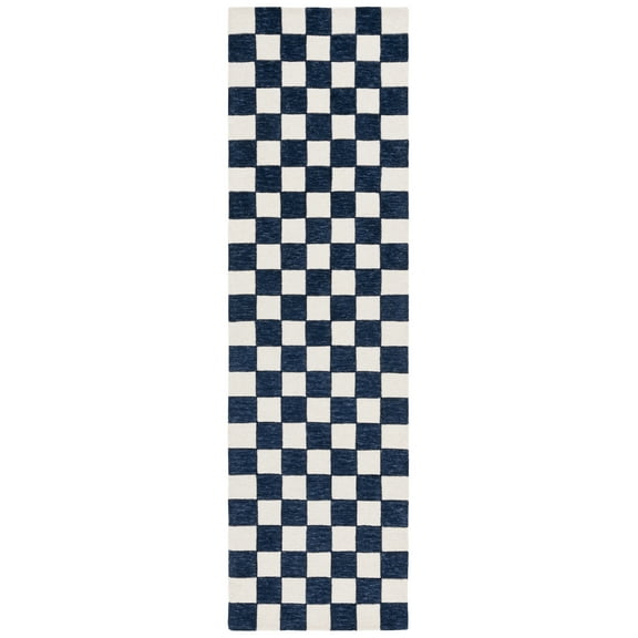 SAFAVIEH Martha Stewart Chelsea Algernon Checkered Runner Rug, Navy/Ivory, 2'3" x 8'