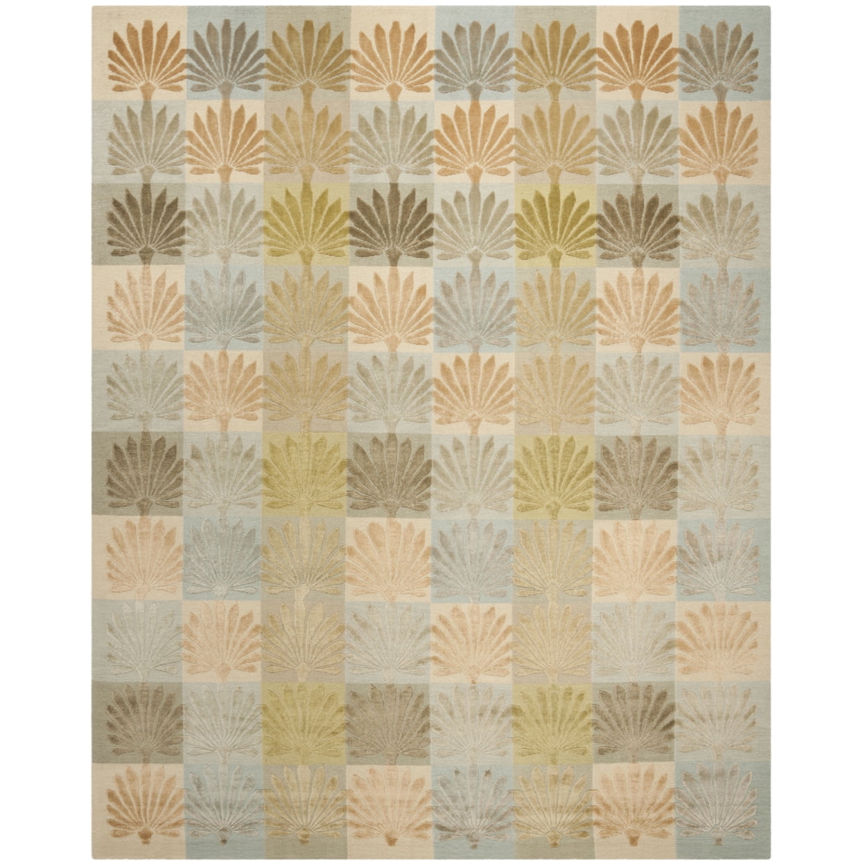Hand-Knotted Gray Wool and Silk Rectangular Rug