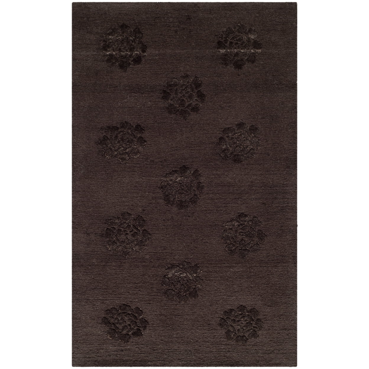 Hand-Knotted Onyx Wool and Silk Medallion Accent Rug