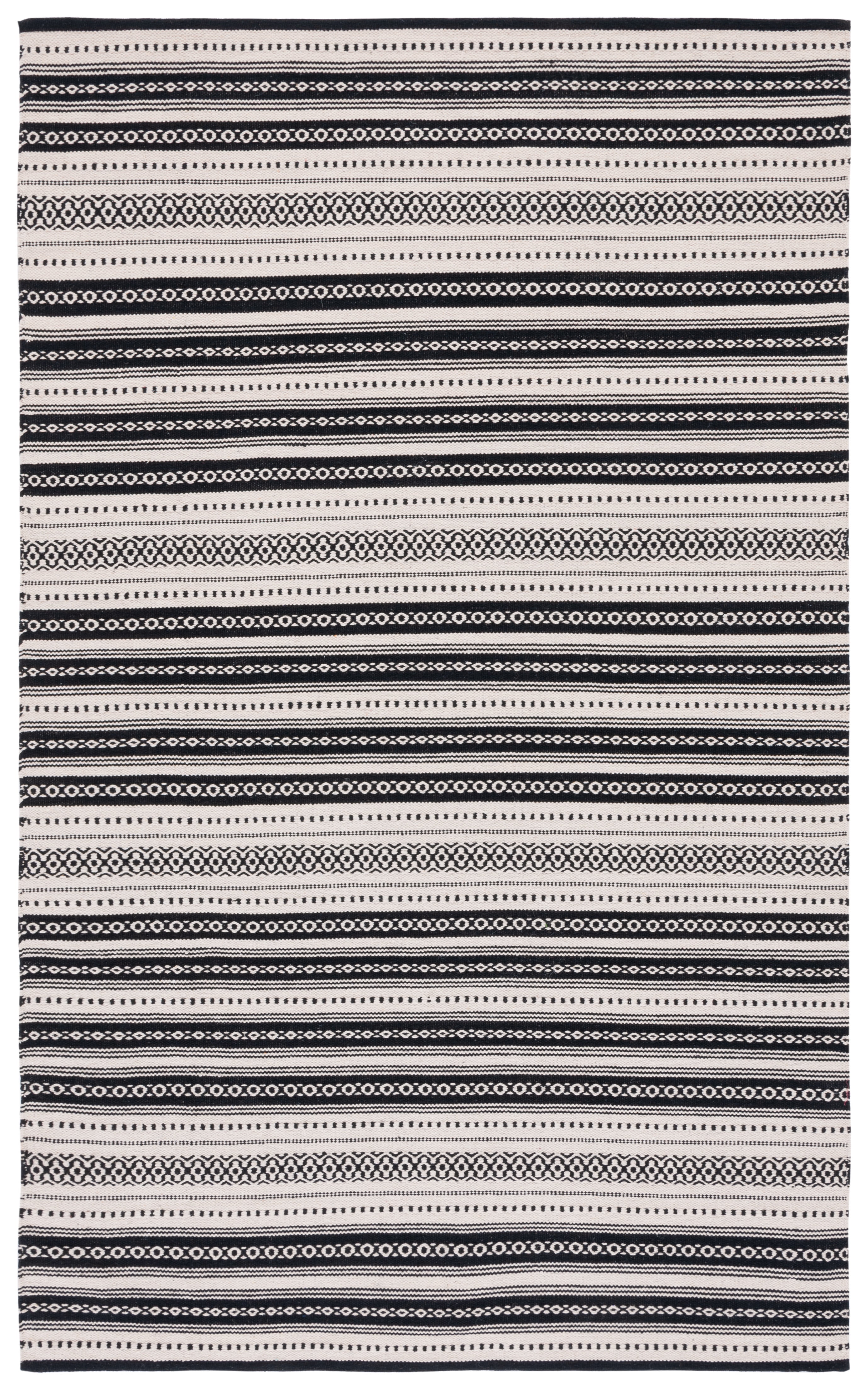 Black and Ivory 4' x 6' Handmade Cotton Area Rug