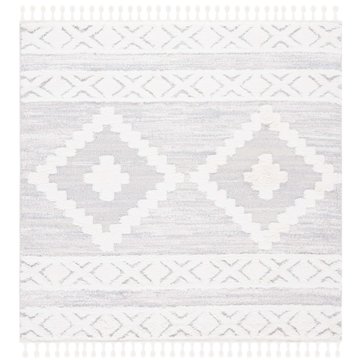 Ivory Diamond Braided Fringe 6'7" Square Shag Rug