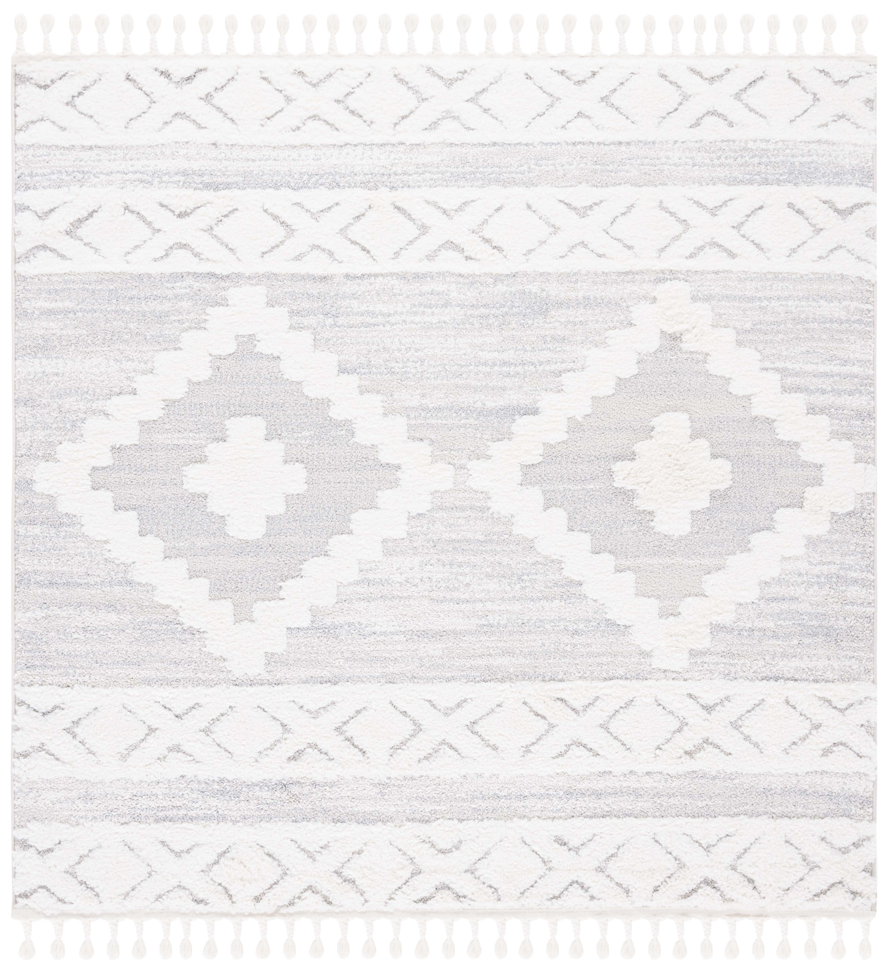 Ivory Diamond Braided Fringe 6'7" Square Shag Rug