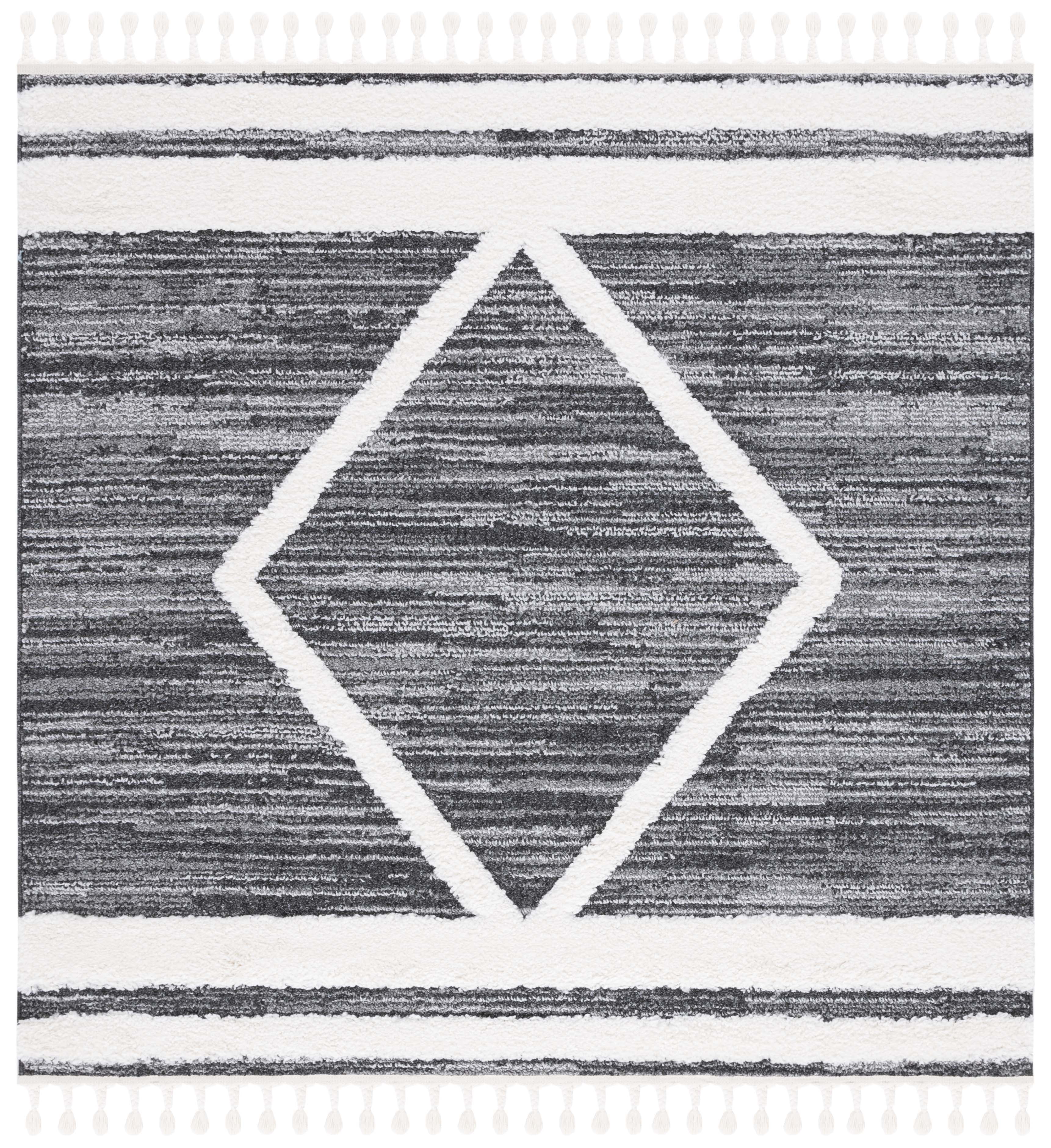 Black and Ivory Square Synthetic Diamond Shag Area Rug