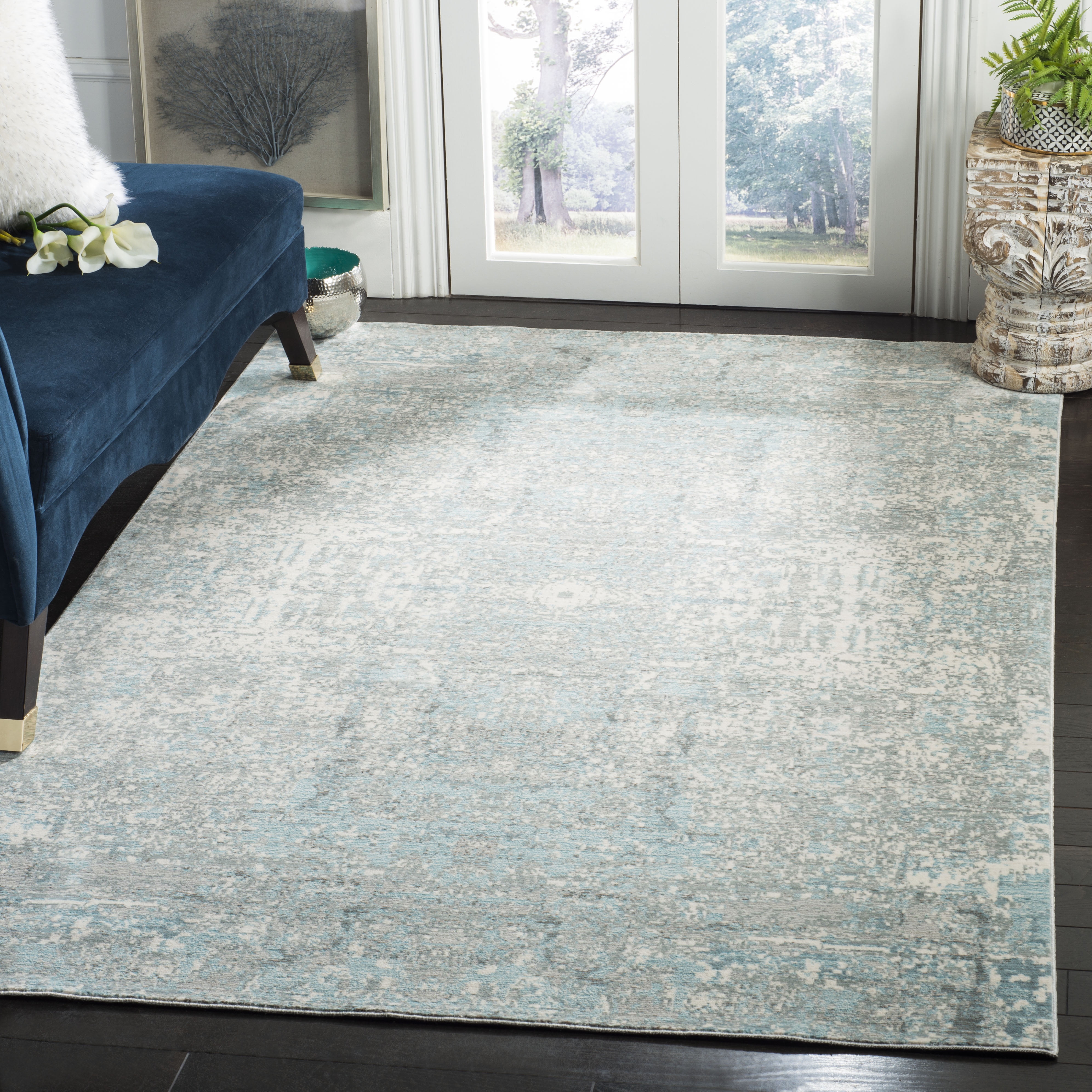 Teal Multi Abstract Synthetic Easy Care 3' x 5' Area Rug