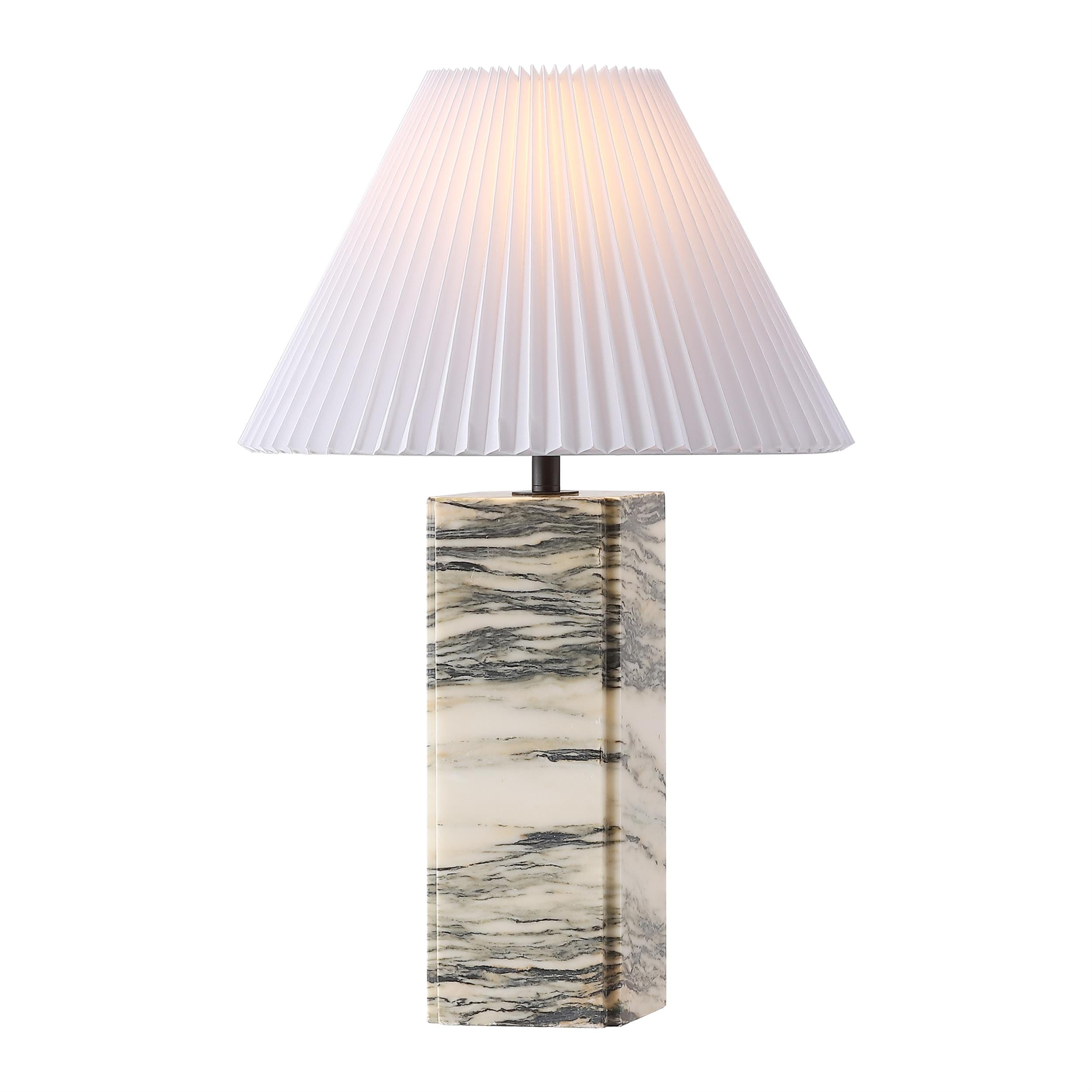 Cream and White Marble Base Table Lamp with Pleated Shade
