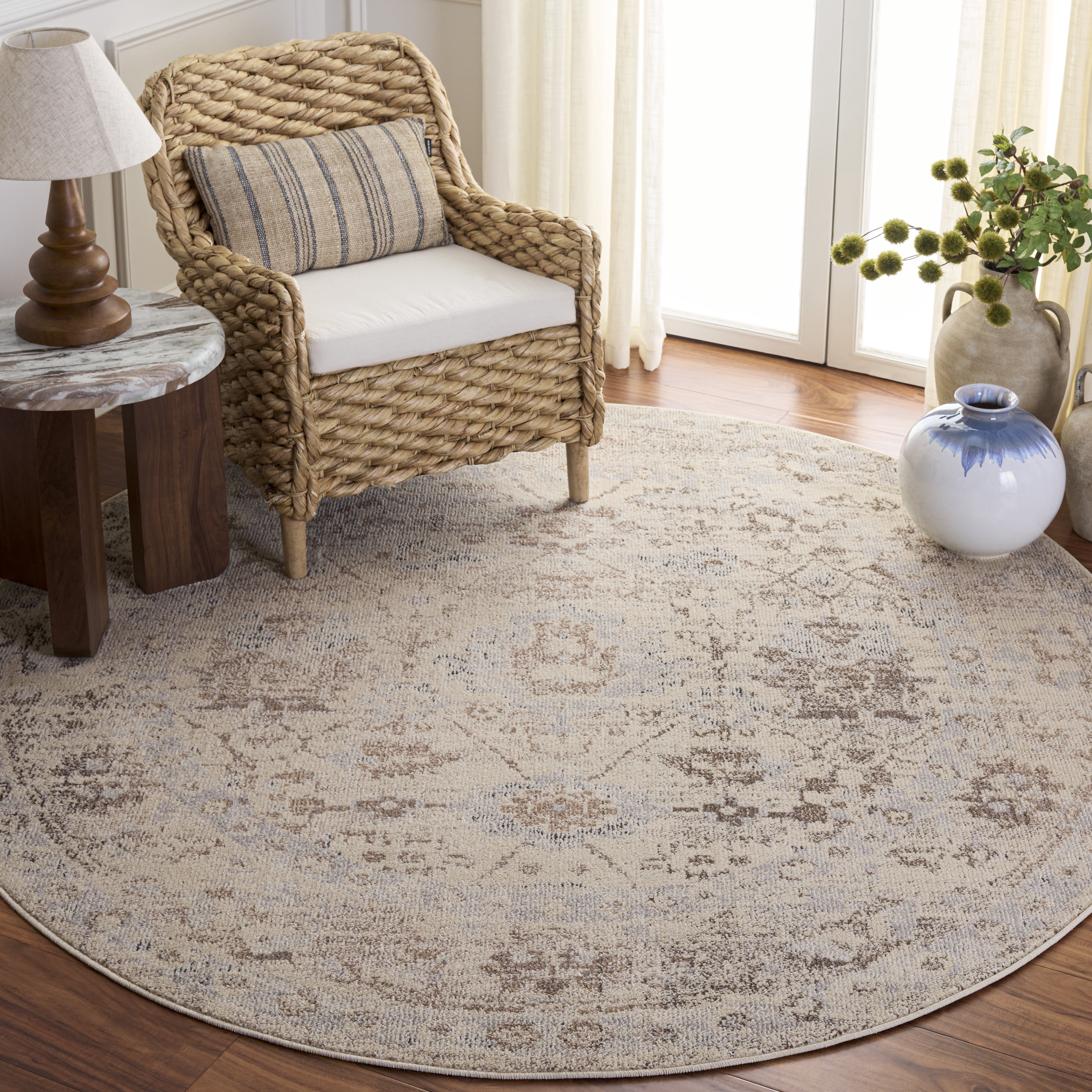 Safavieh Madison Audra Oriental Area Rug, Ivory/Beige Gray, 6'7" x 6'7" Round