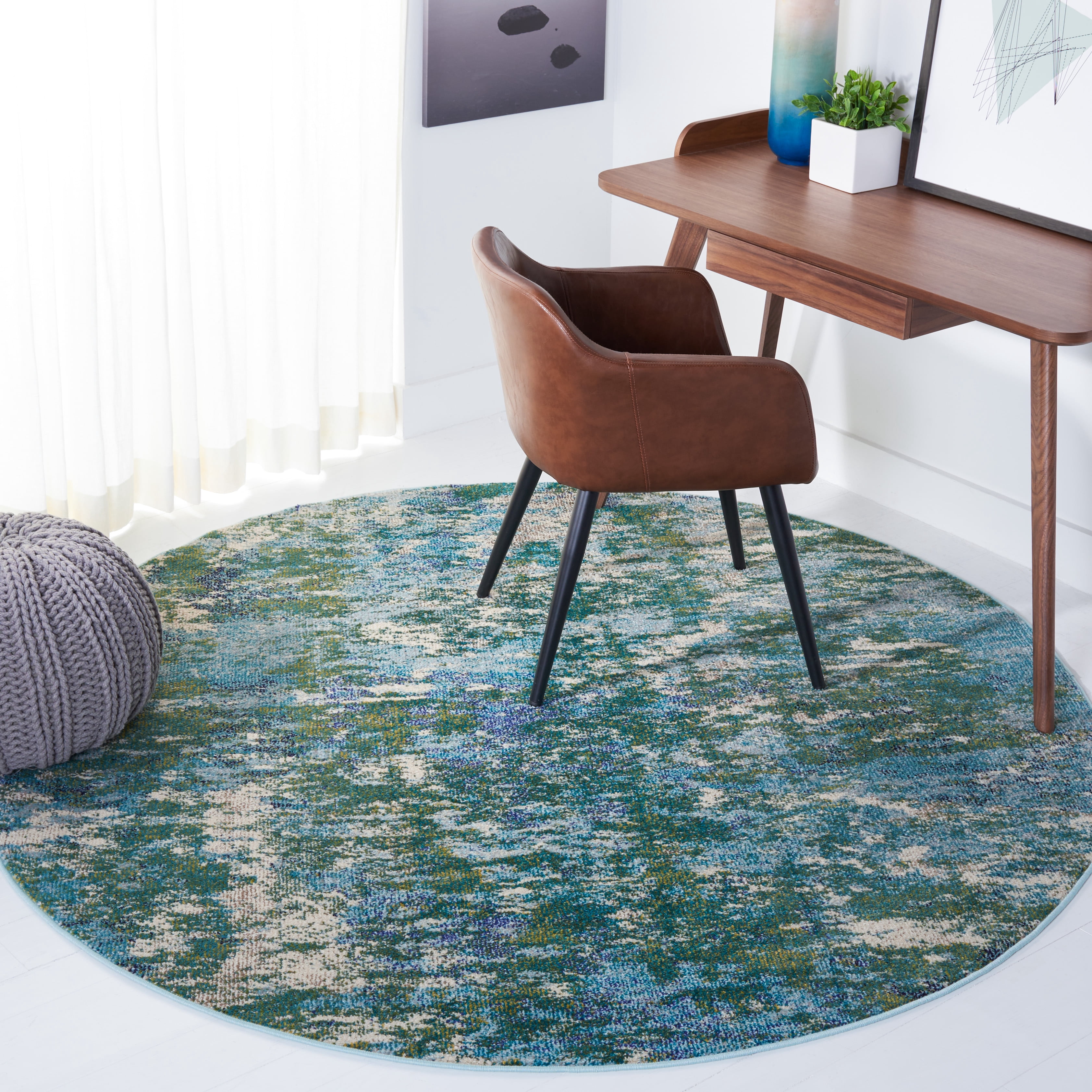 Safavieh Madison Flowers Abstract Area Rug, Green/Turquoise, 5' x 5' Round