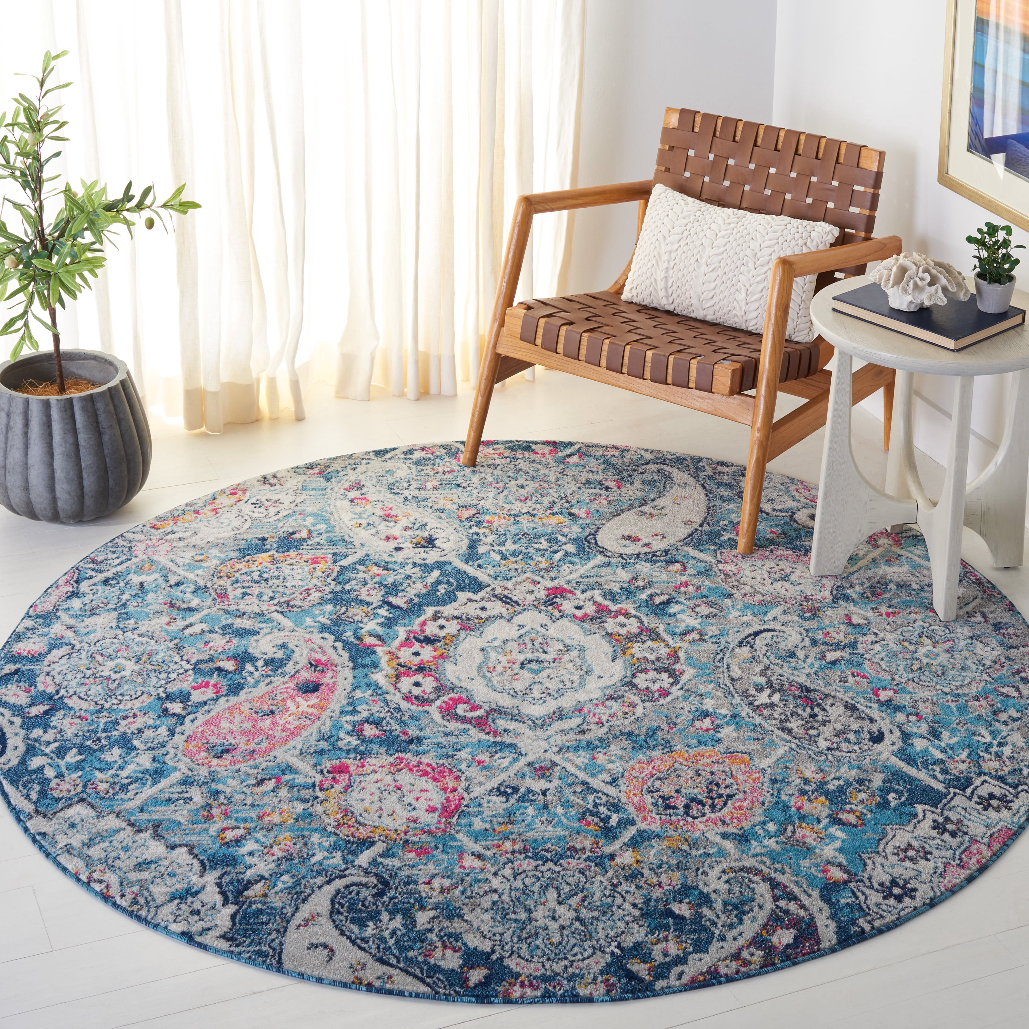 Safavieh Madison Hope Floral Area Rug, Blue/Gray, 3' x 3' Round