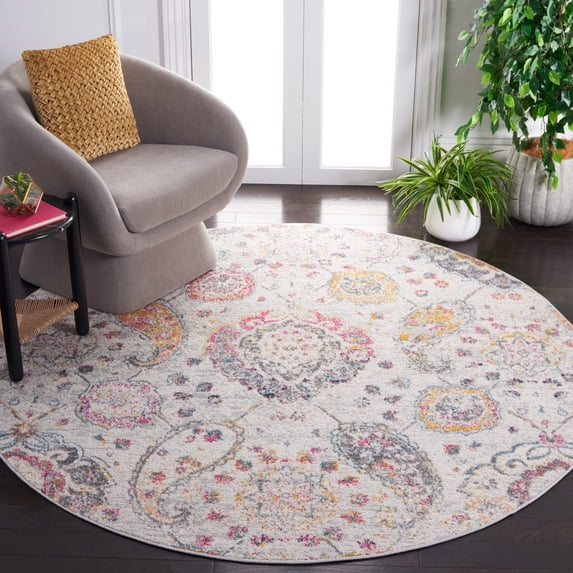 Safavieh Madison Hope Floral Area Rug, Gray/Gold, 3' x 3' Round