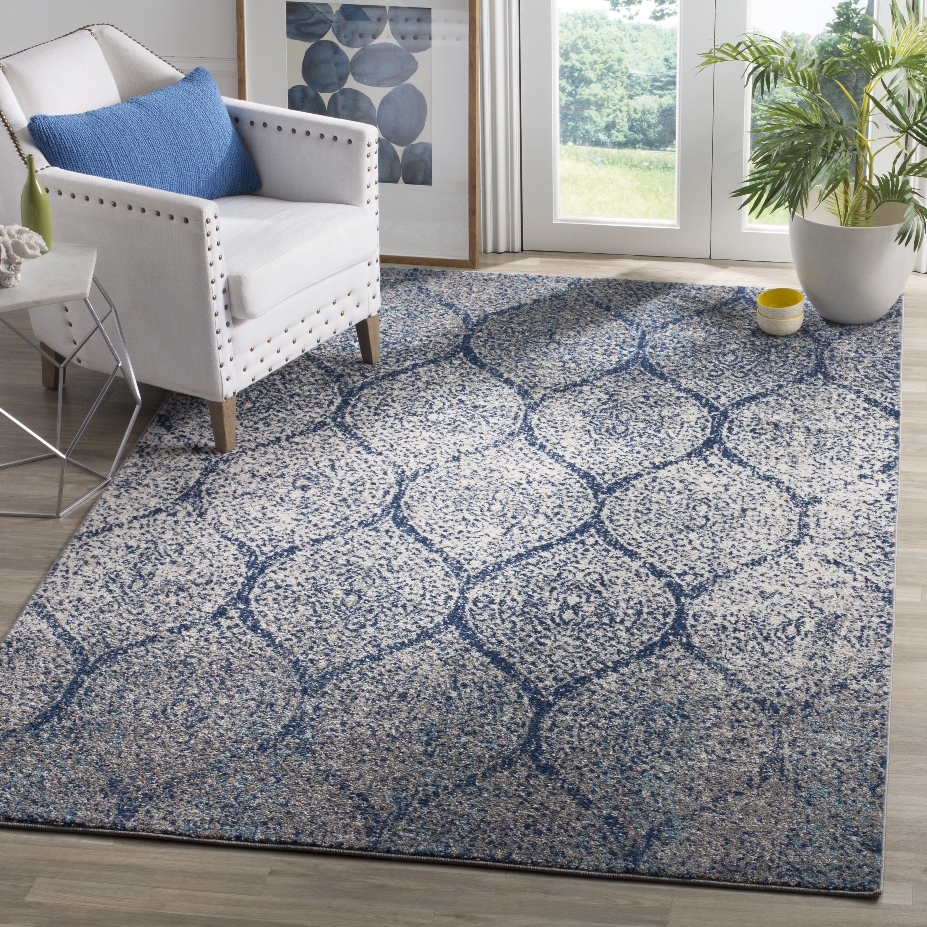 Safavieh Madison Leighton Geometric Area Rug, Navy/Silver, 3' x 3' Square