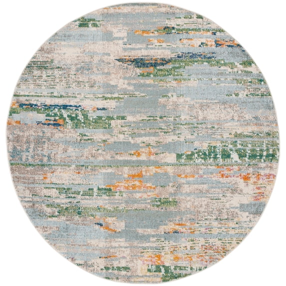 SAFAVIEH Madison Orlando Abstract Area Rug, Green/Blue, 6'7" x 6'7" Round