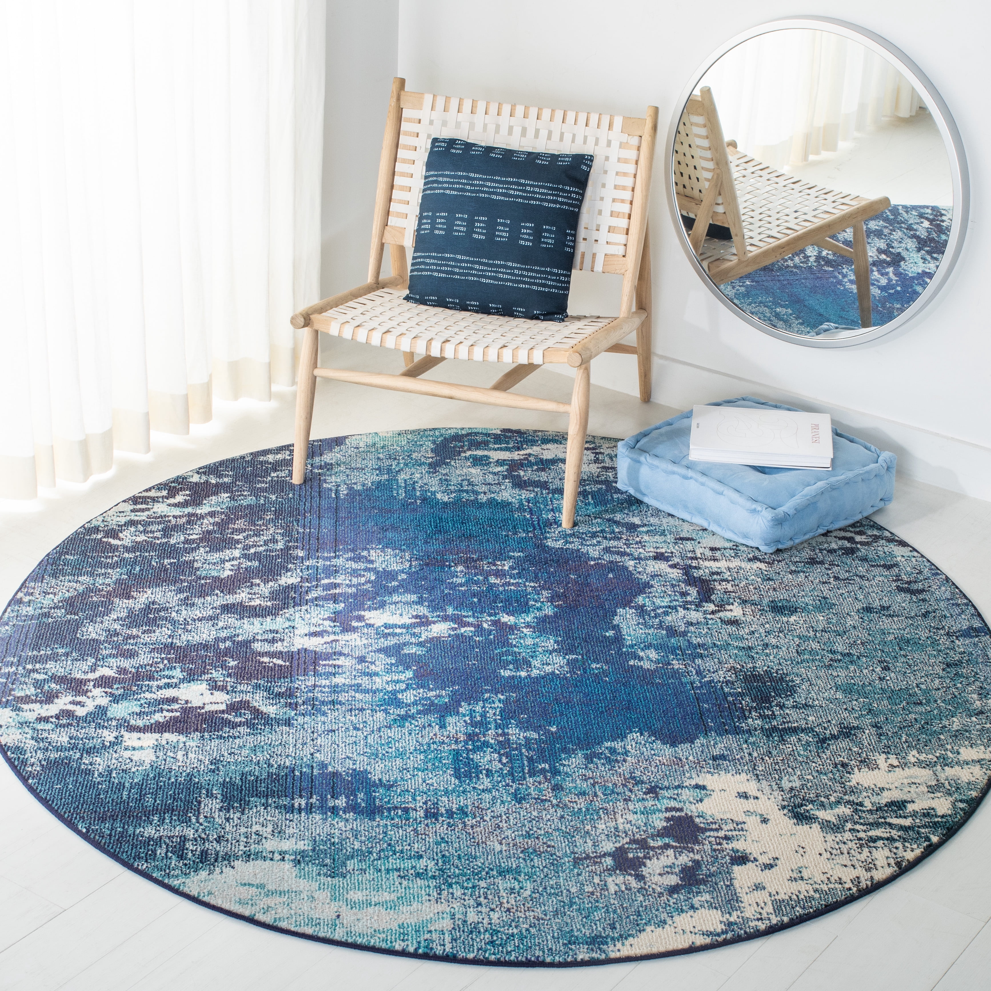 Safavieh Madison Oscar Abstract Area Rug, Navy/Ivory, 4' x 4' Round