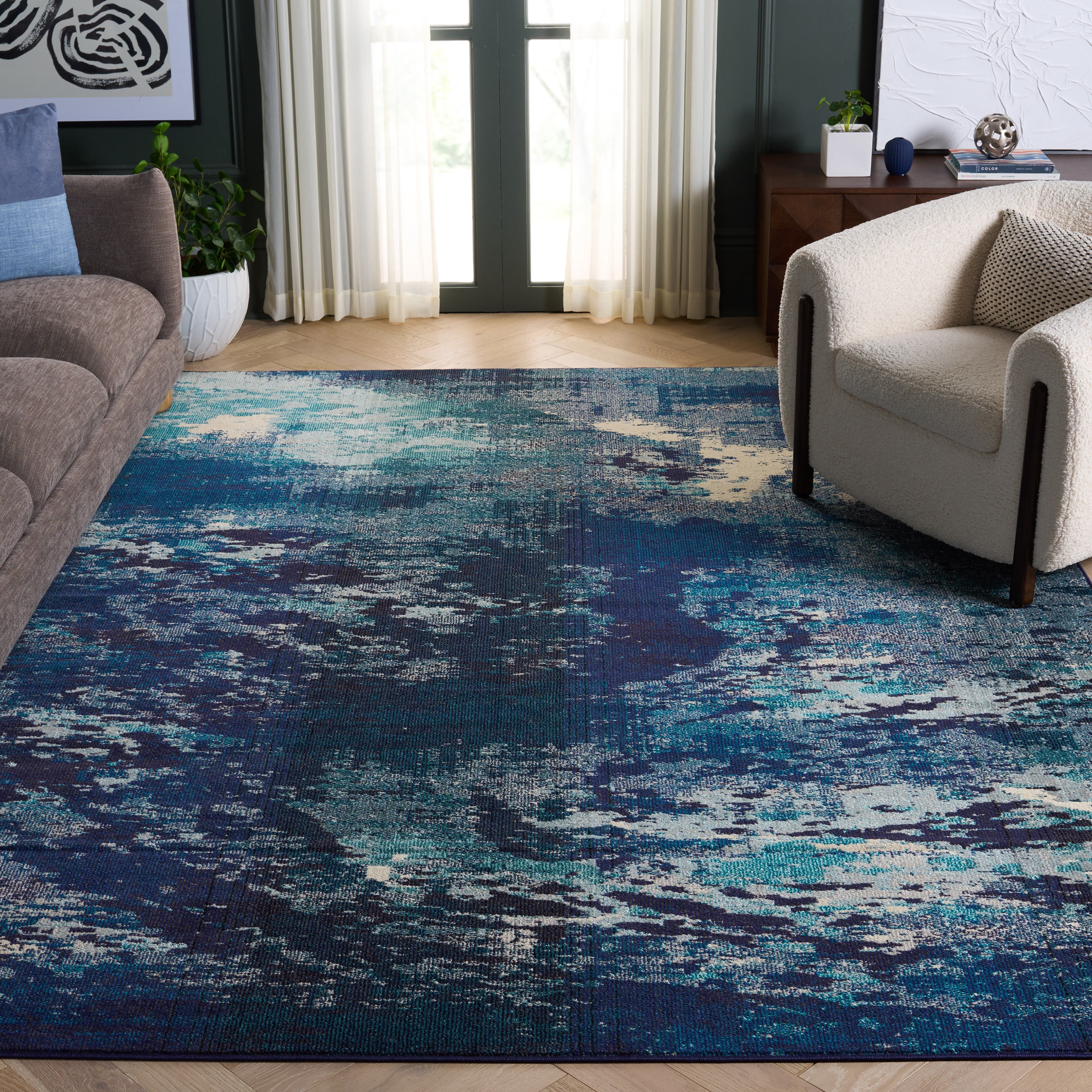 Safavieh Madison Oscar Abstract Area Rug, Navy/Ivory, 8' x 8' Square