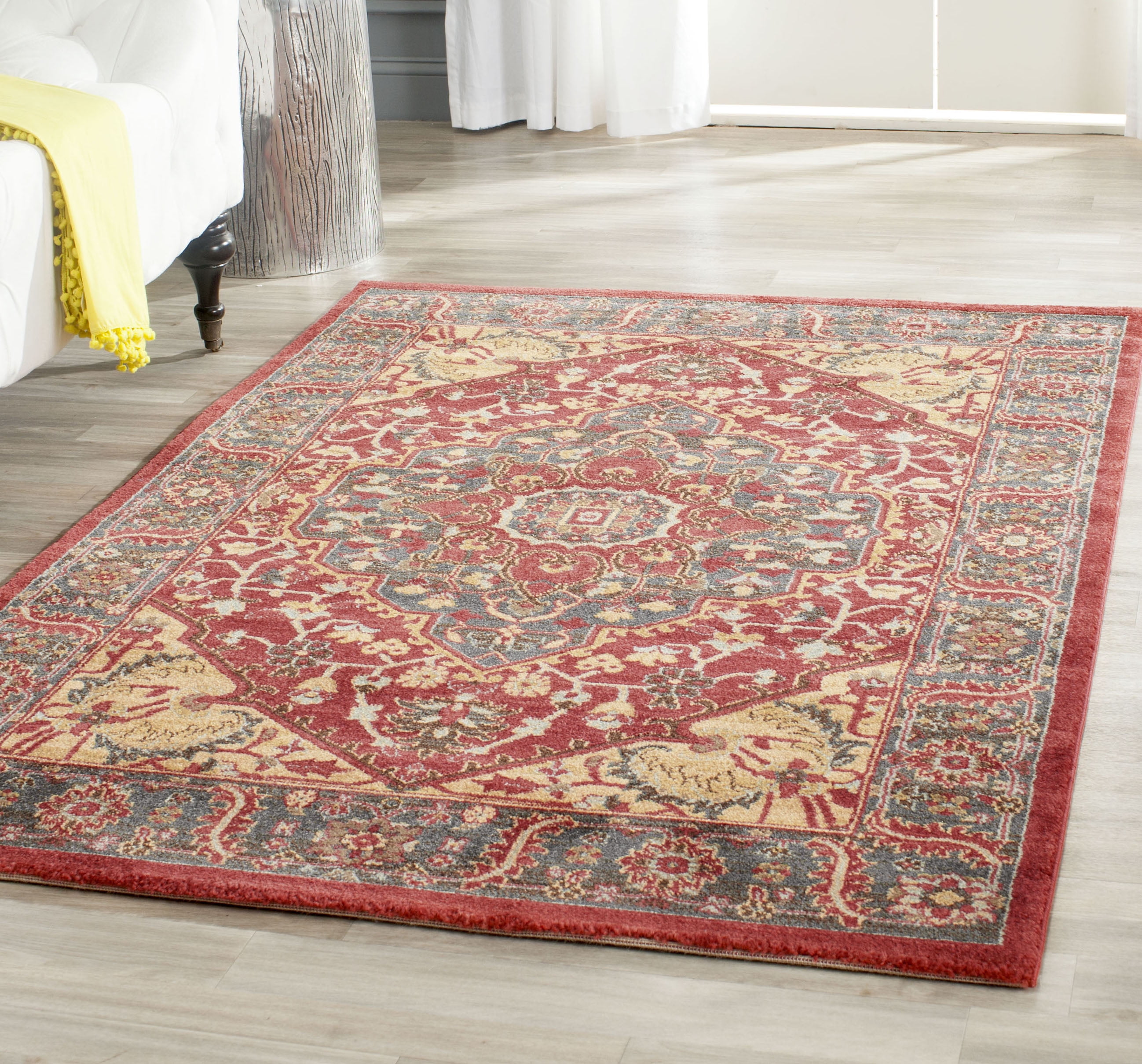 Mahal Red and Navy Rectangular Synthetic Area Rug 3' x 5'