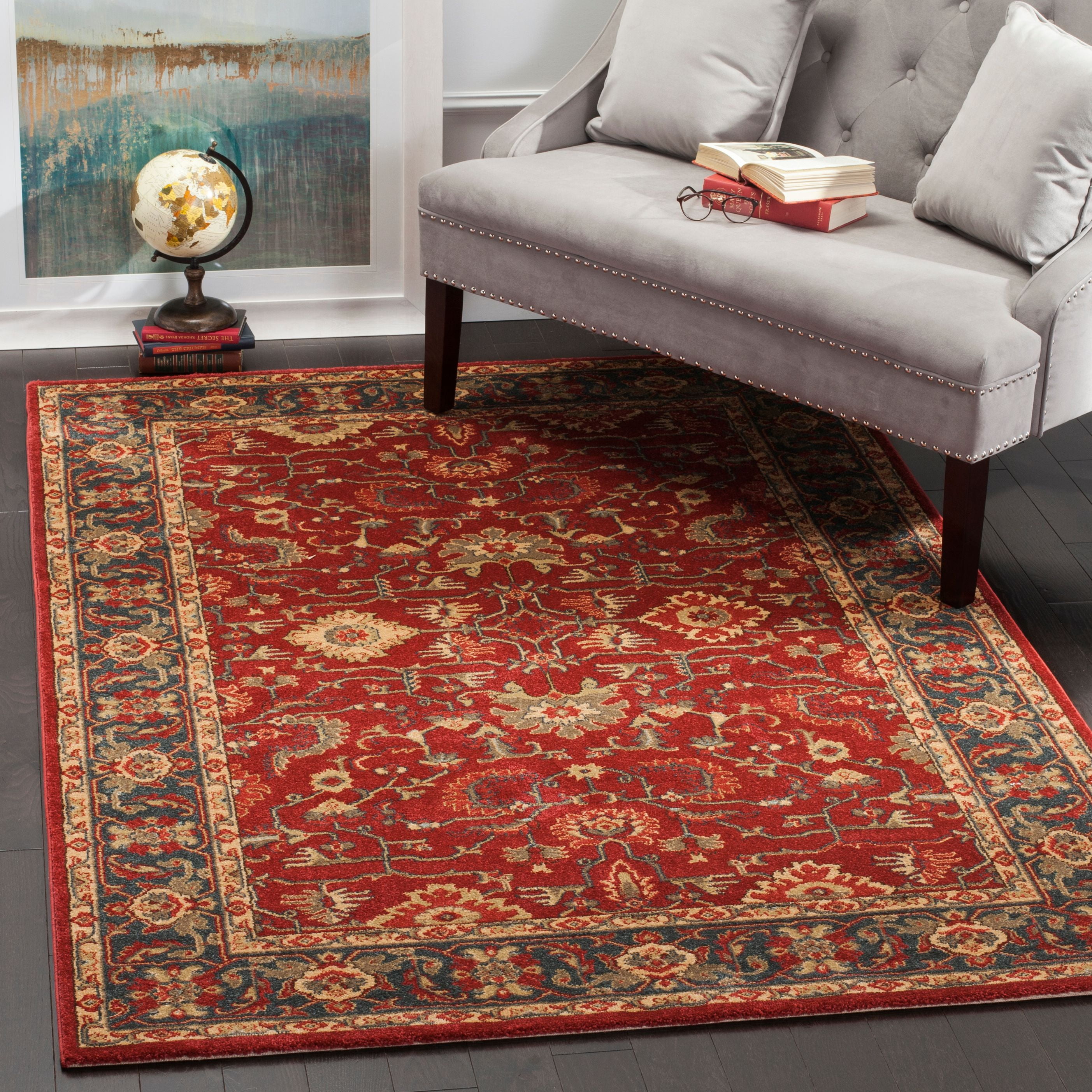 Red and Navy Rectangular Synthetic 10' x 14' Area Rug
