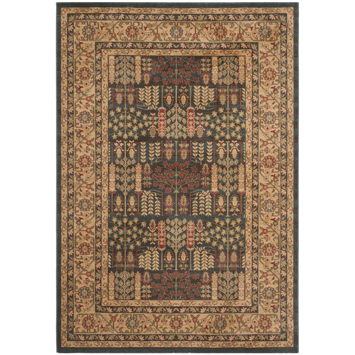 Navy and Natural Rectangular Hand-knotted Synthetic Rug, 10' x 14'