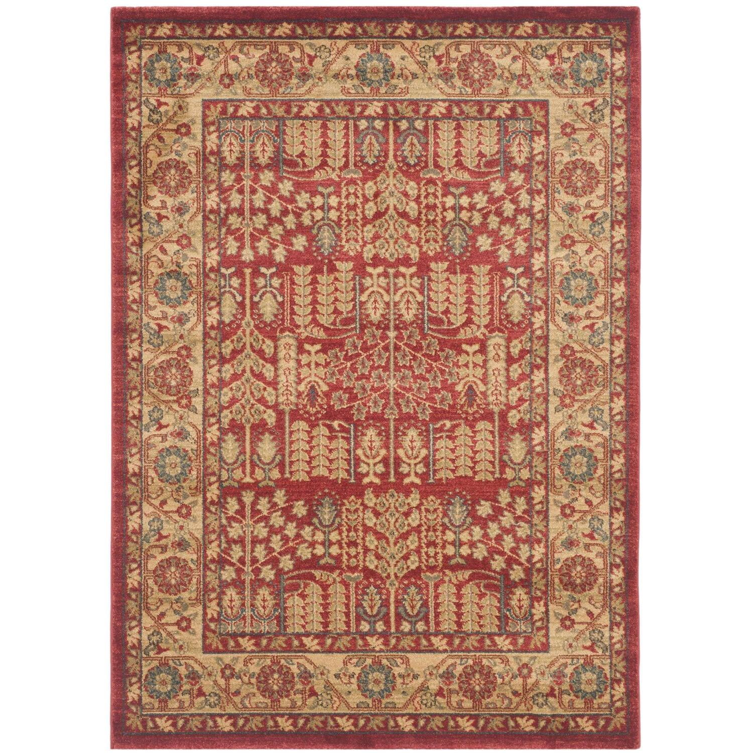Handmade Red Synthetic Rectangular Easy Care Rug 4' x 5'7"