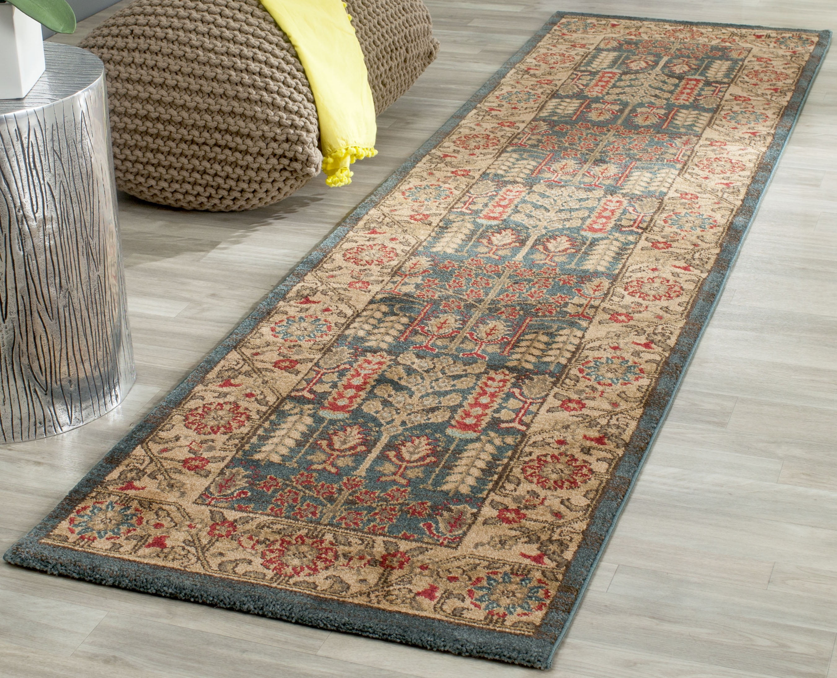 Navy and Natural Synthetic Reversible Runner Rug
