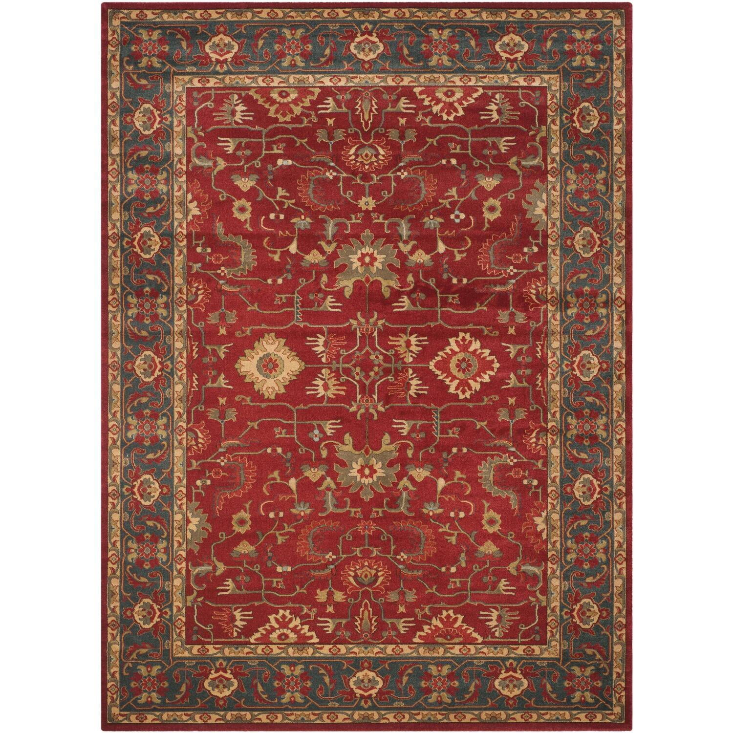 Red and Navy Traditional 8' x 11' Easy-Care Synthetic Rug