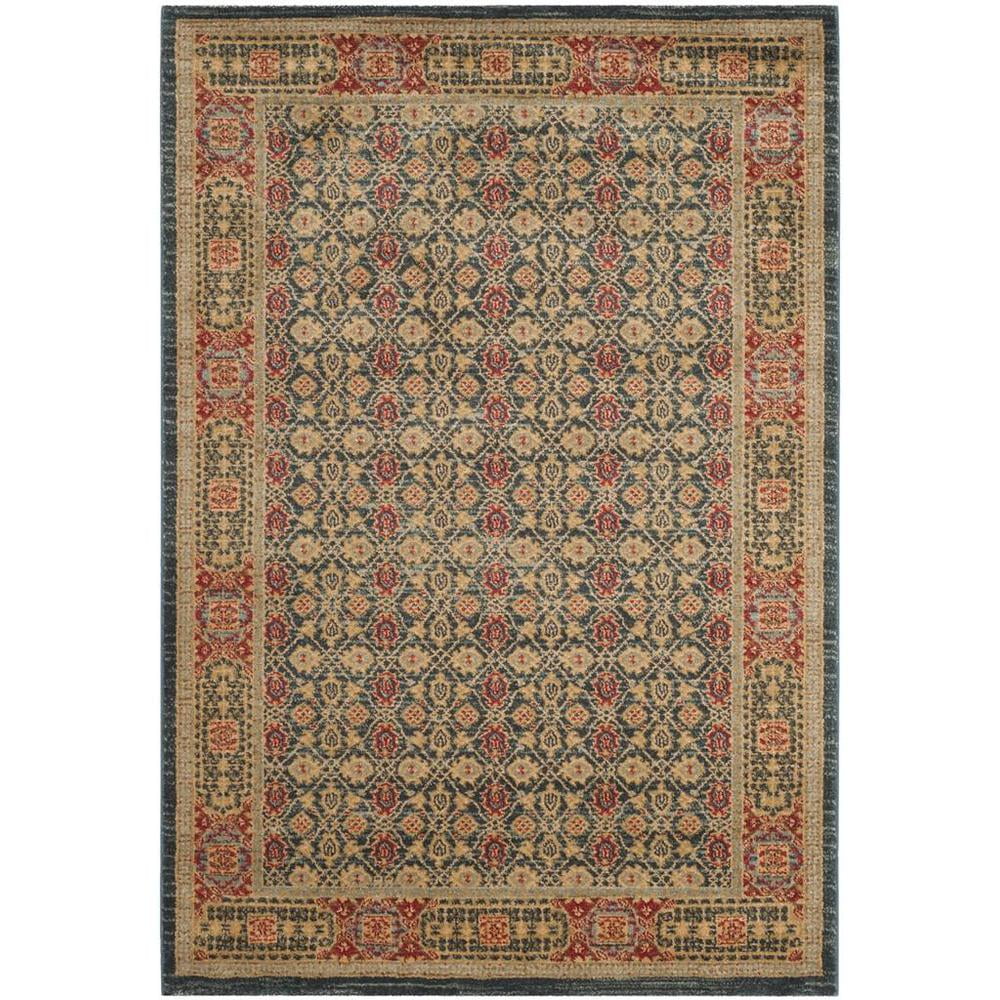 Light Blue and Red Synthetic Rectangular Area Rug