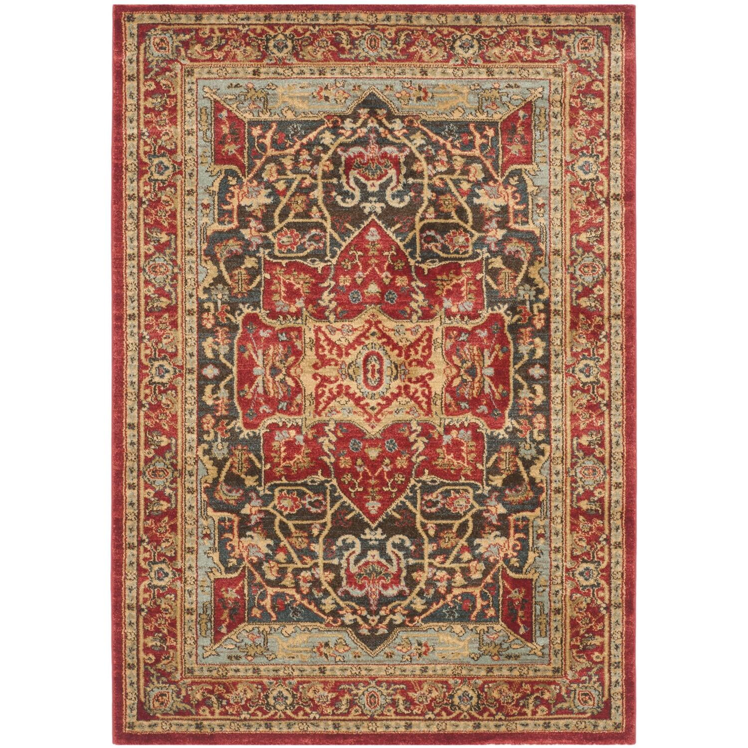 Red Rectangular Synthetic Stain-Resistant Area Rug