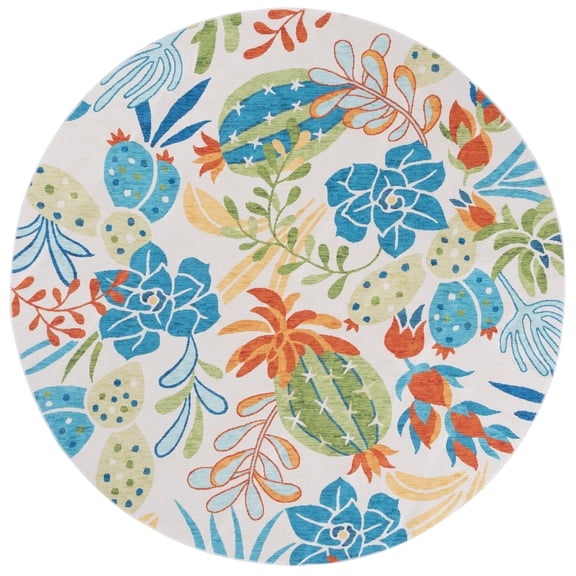 SAFAVIEH Malibu Jovana Floral Polyester Machine Washable Area Rug, Beige/Blue, 6' x 6' Round
