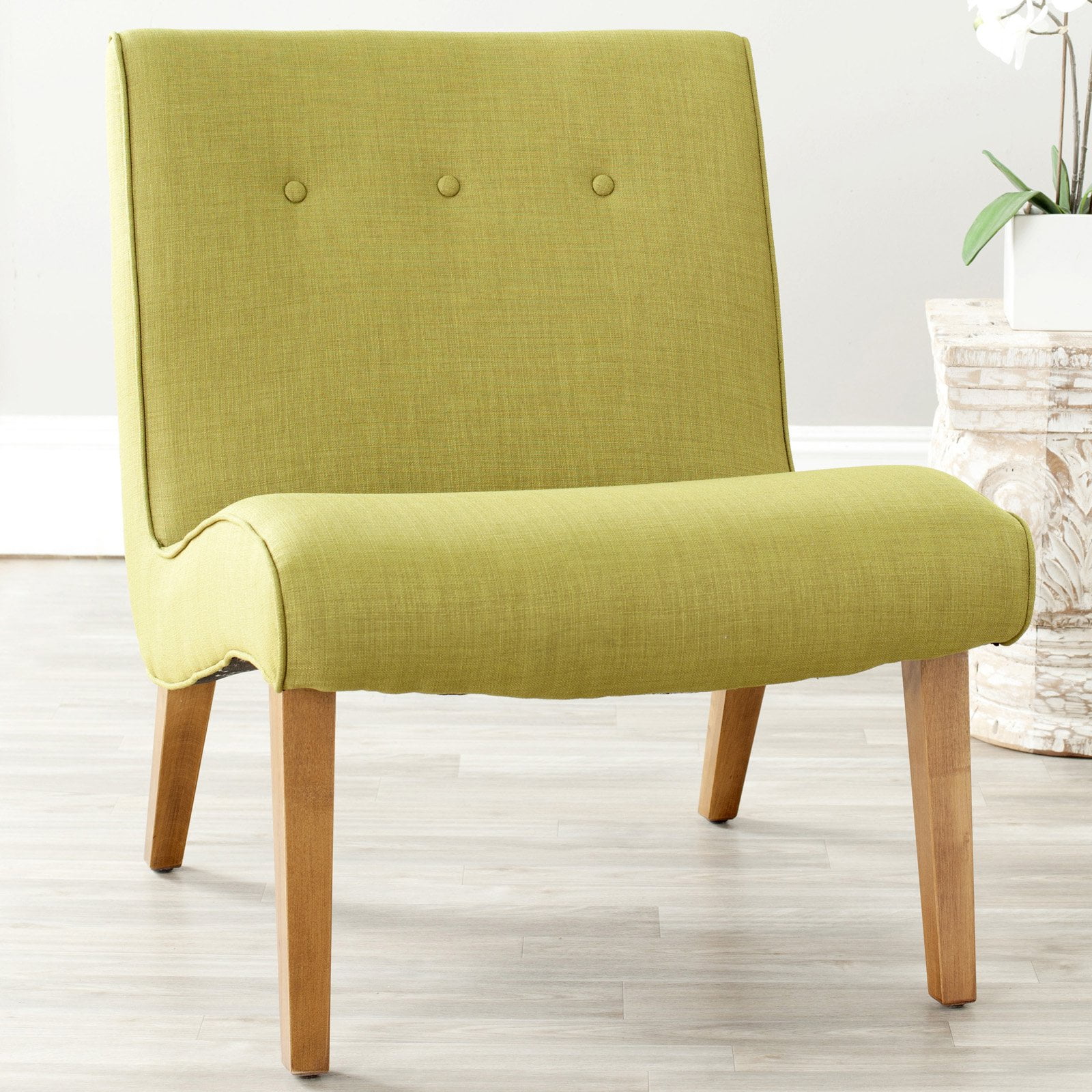 Sweet Pea Green Armless Slipper Chair with Natural Oak Finish