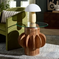 Safavieh Marata Modern Wood and Glass Round End Table, Glass / Walnut