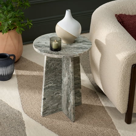 Safavieh Mariabelle Modern Marble Round End Table, Gray / Green