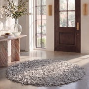 Safavieh Leather Mariam Solid Shag Area Rug, White, 4' x 4' Round