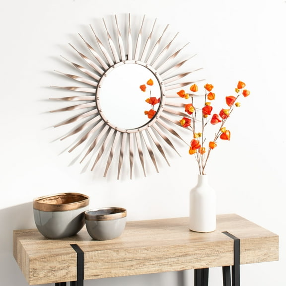 Safavieh Marlene Radiant Solid Round Sunburst Mirror, Rose Gold
