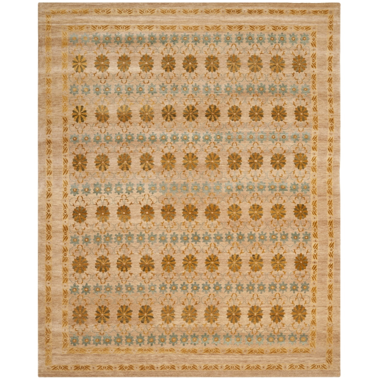 Hand-Knotted Gold and Light Blue Wool 6' x 9' Rug