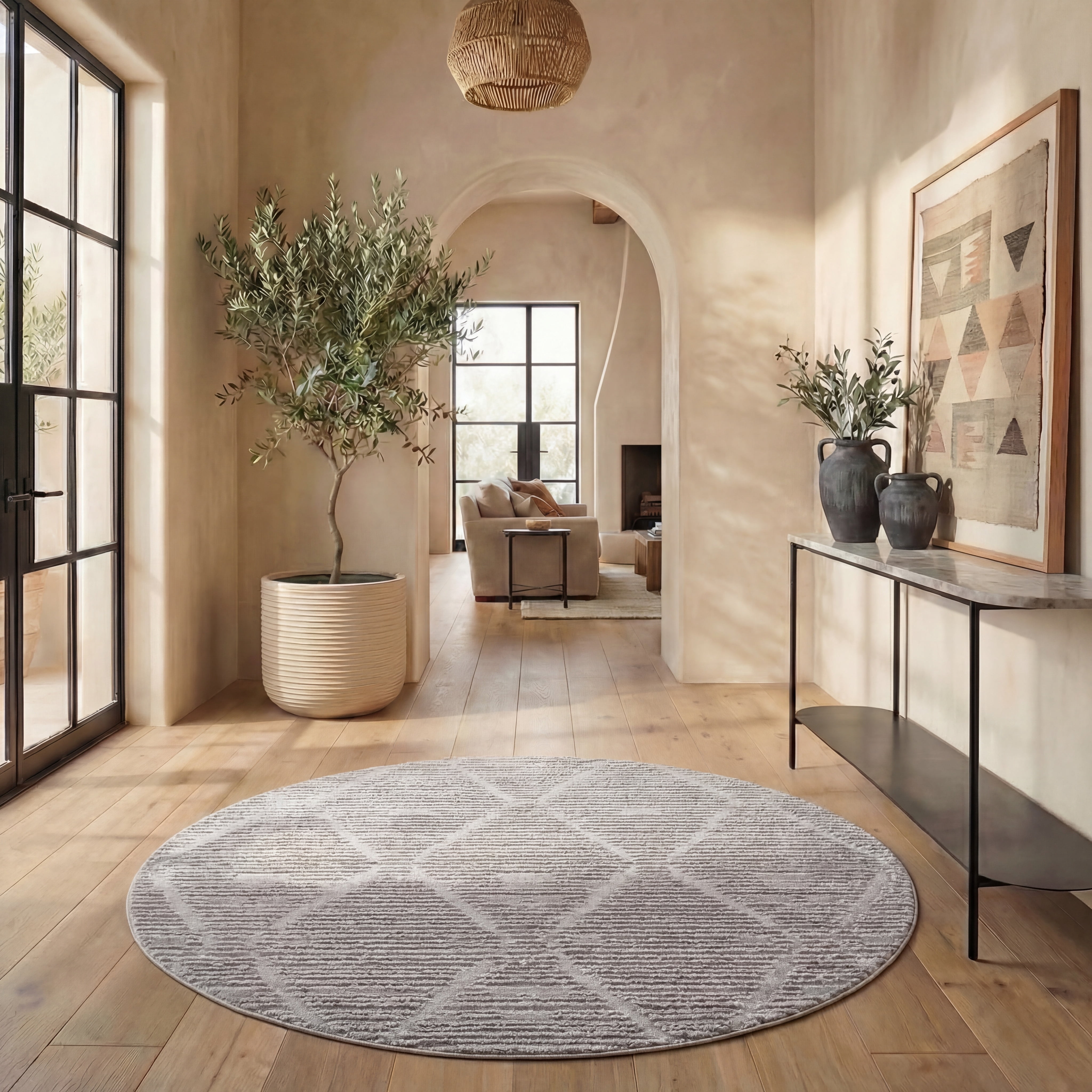 Safavieh Marrakesh Naila Geometric Polyester Area Rug, Gray, 6'7" x 6'7" Round