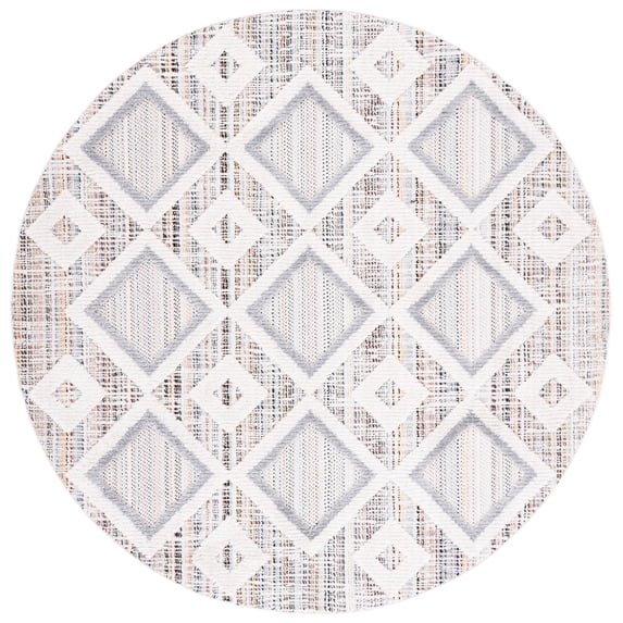 SAFAVIEH Marrakesh Driskoll Geometric Polyester Area Rug, Grey/Multi, 3' x 3' Round