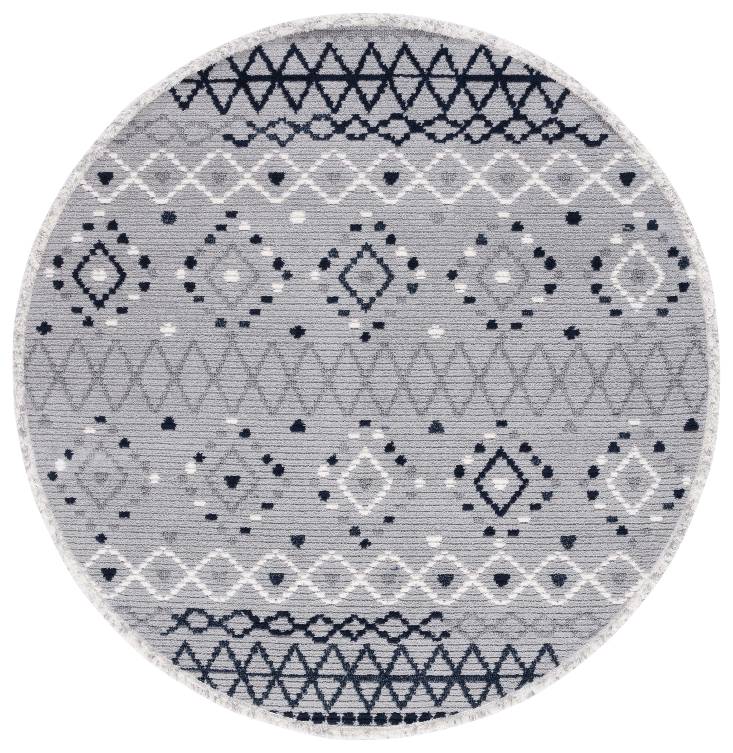 SAFAVIEH Marrakesh Dimas Southwestern Polyester Area Rug, Grey/Navy, 6'7" x 6'7" Round