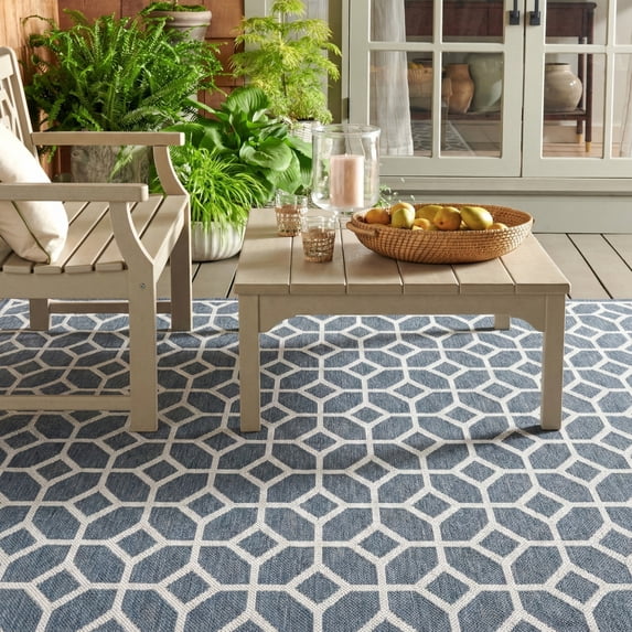 Safavieh Martha Stewart Beach House Jonette Geometric Indoor/Outdoor Area Rug, Blue/Creme, 6'7" x 8'7"