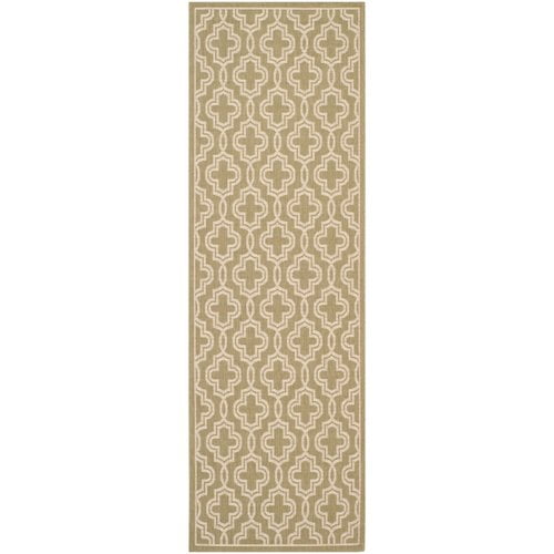 Handmade Green and Beige Geometric Rectangular Area Rug