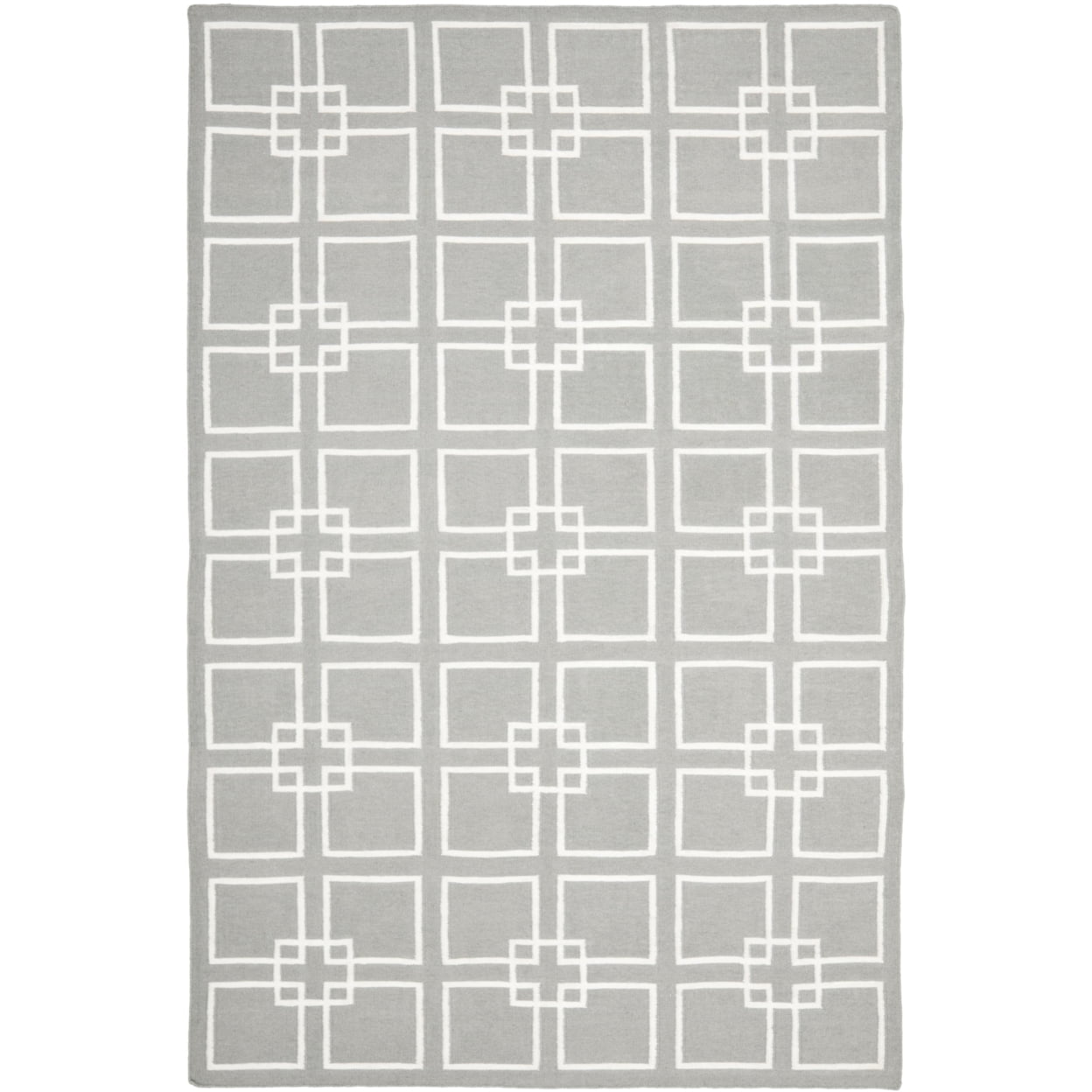 Handmade Square Dance 8' x 10' Flat Woven Wool-Cotton-Silk Rug in Cement Grey