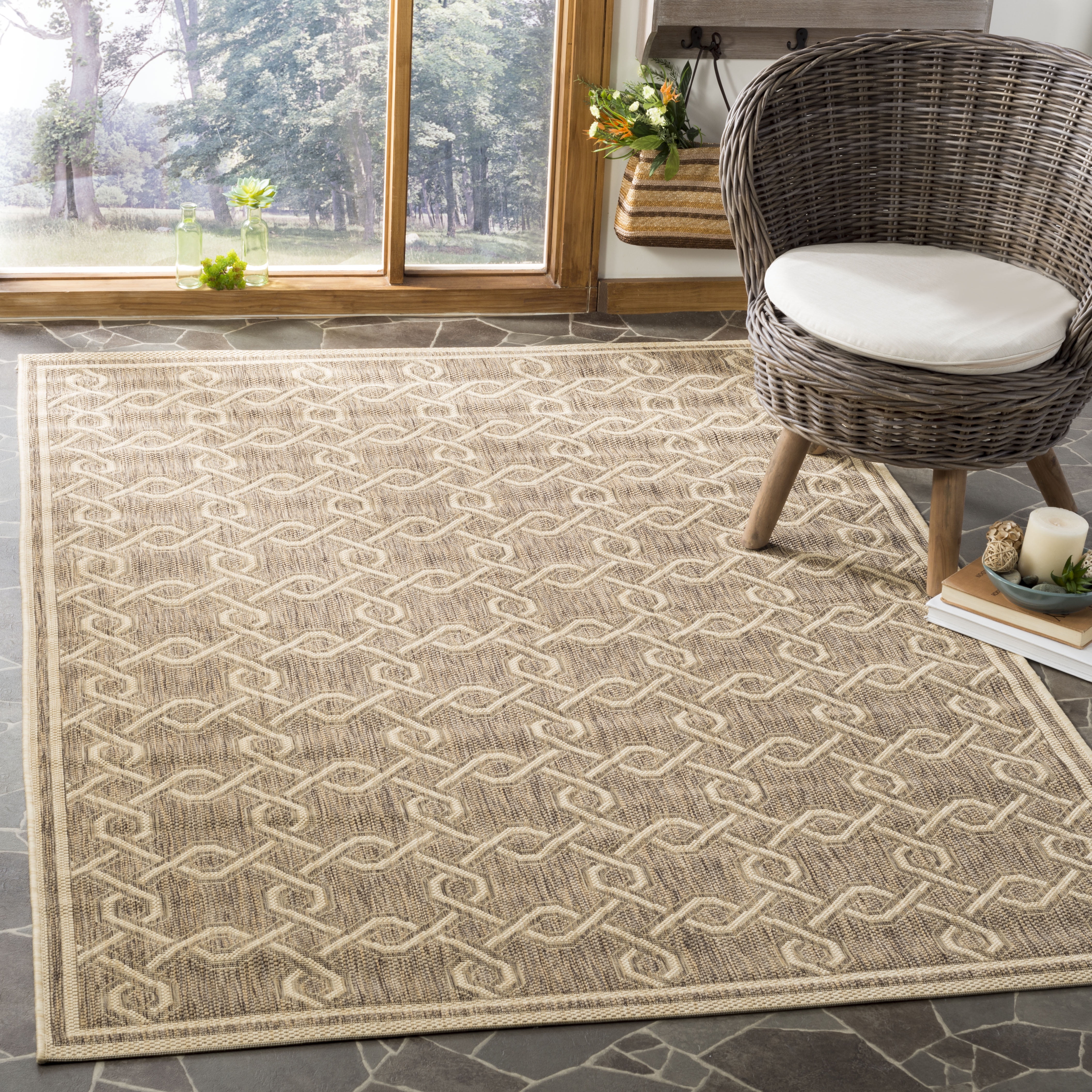 Handmade Brown and Creme Geometric Rectangular Rug