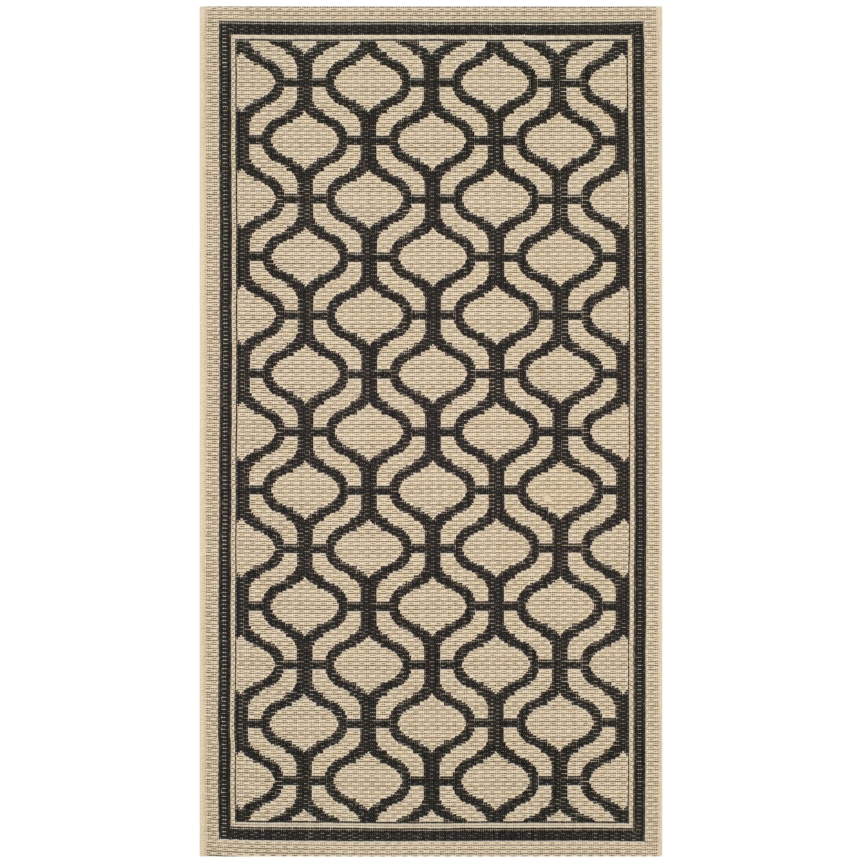Cream and Black Geometric 8' x 10' Synthetic Rug