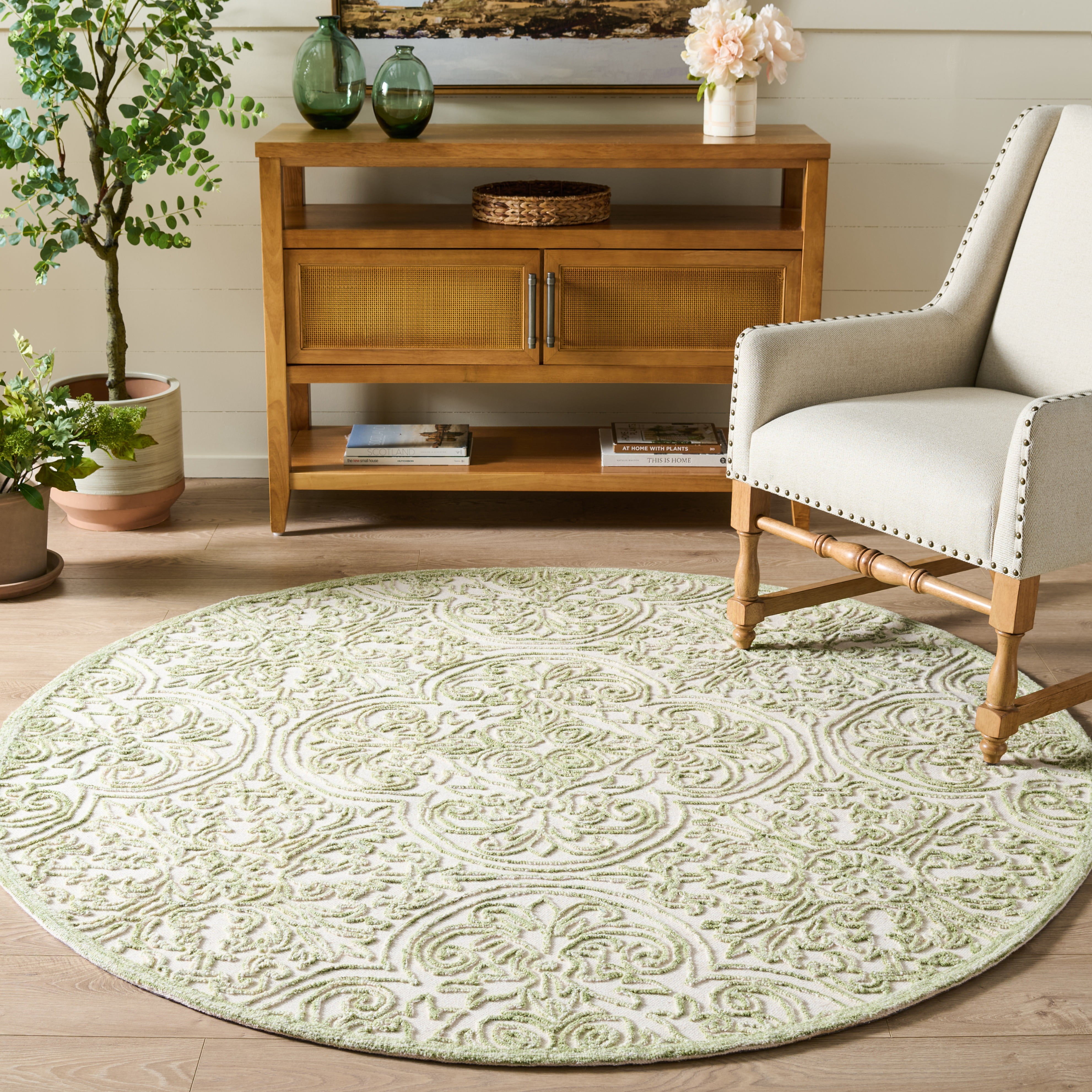 Safavieh Martha Stewart Trace Justina Floral Area Rug, Ivory/Green, 6' x 6' Round