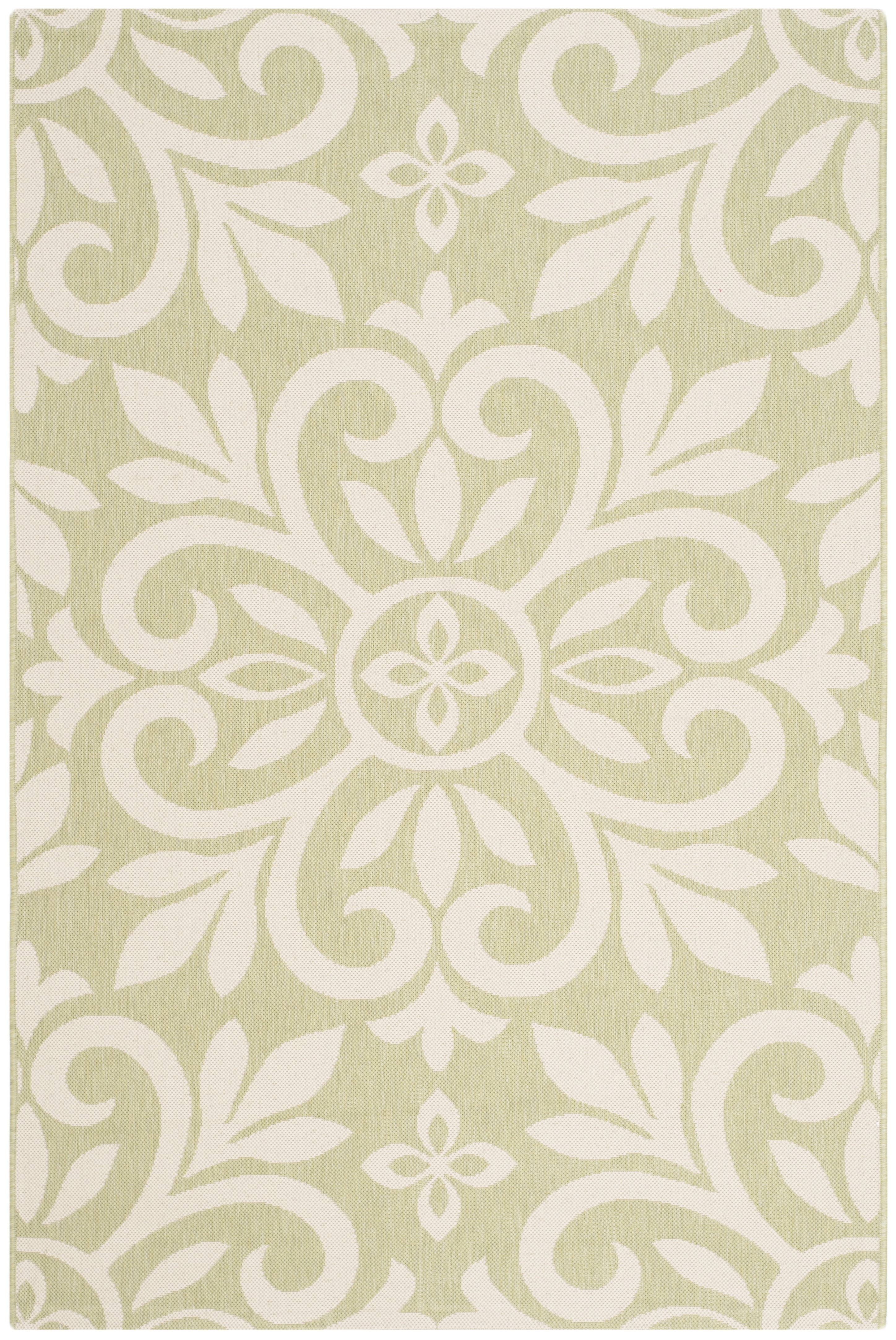 Beach Grass Green and Cream Synthetic Rectangular Area Rug